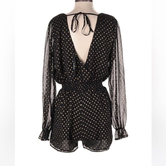 NWT Lulus Evening Gold Dot Chiffon Black Romper - Picture 2 of 6